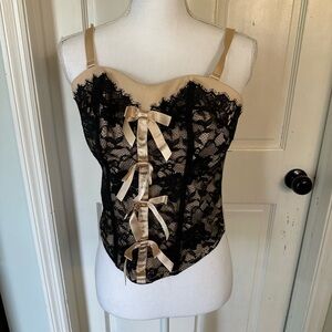 Cacique Corset‎ Black Lace Stretch Bows Y2K Size 14/16
